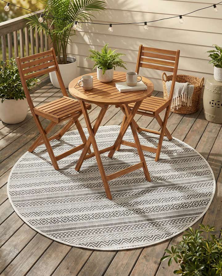4' x 4' Easy-Clean Ribbon Indoor / Outdoor Round Rug