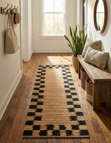 Natural and Black Hand Woven Laurel Handwoven Jute Runner Rug