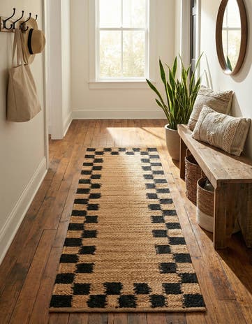 Natural and Black Hand Woven Laurel Handwoven Jute Runner Rug
