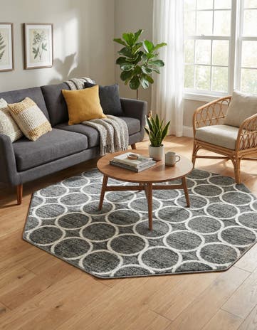 Gray Lattice Trellis Octagon Rug
