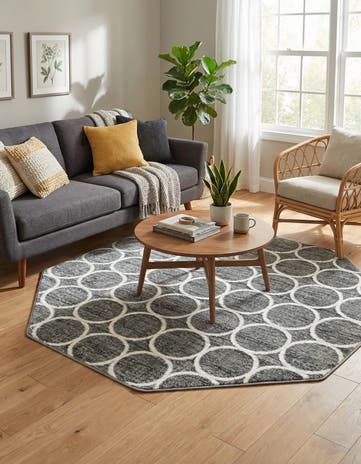 Gray Lattice Trellis Octagon Rug