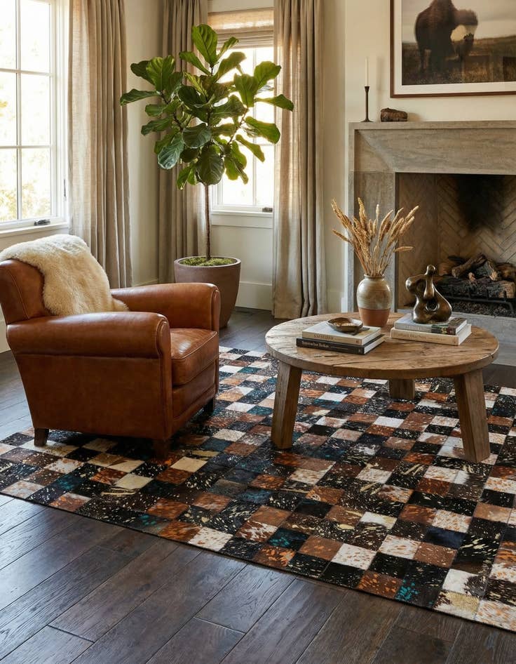 Detail image of  4' 11 x 7' 10 Cowhide - Patchwork Rug