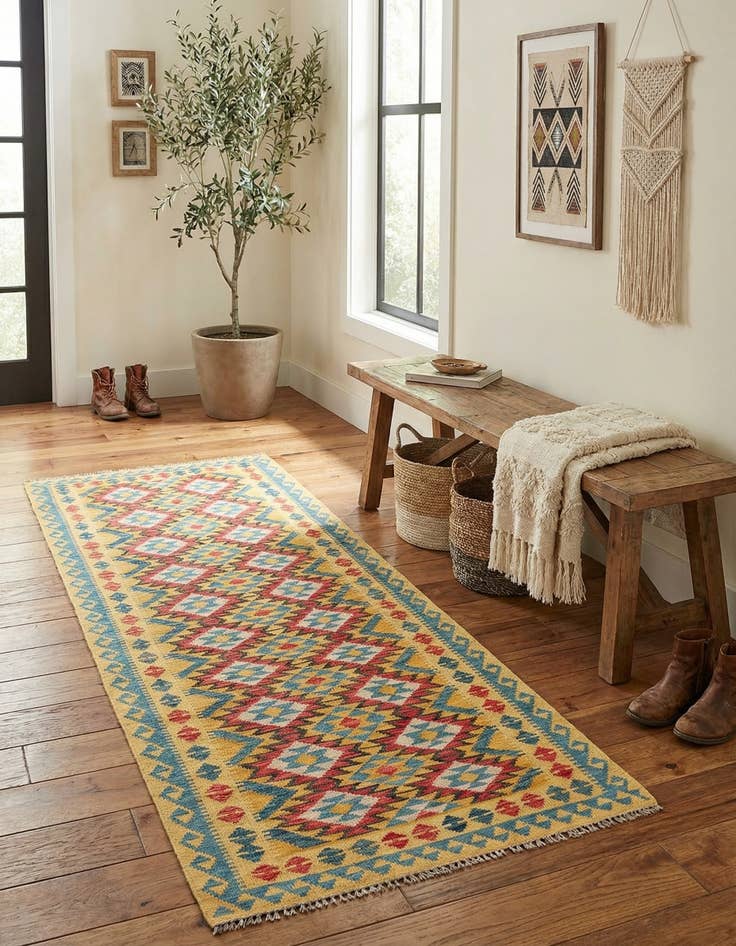 Detail image of 3' 5 x 6' 10  Hand Woven Kilim Maymana Wool Runner Rug