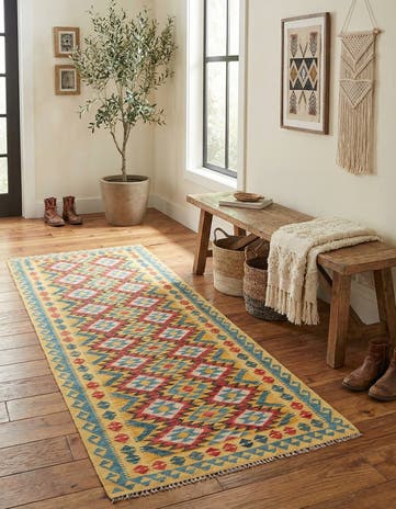 3' 5 x 6' 10 Hand Woven Kilim Maymana Wool Runner Rug