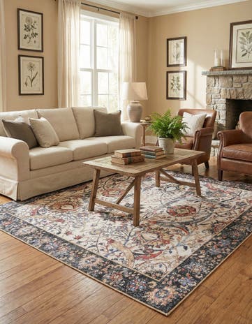 Ivory Washable Timeless Square Rug