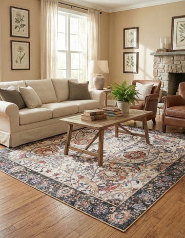 Ivory Washable Timeless Square Rug