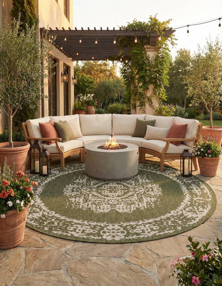 Detail image of 12' x 12'  Washable Traditional Indoor / Outdoor Round Rug