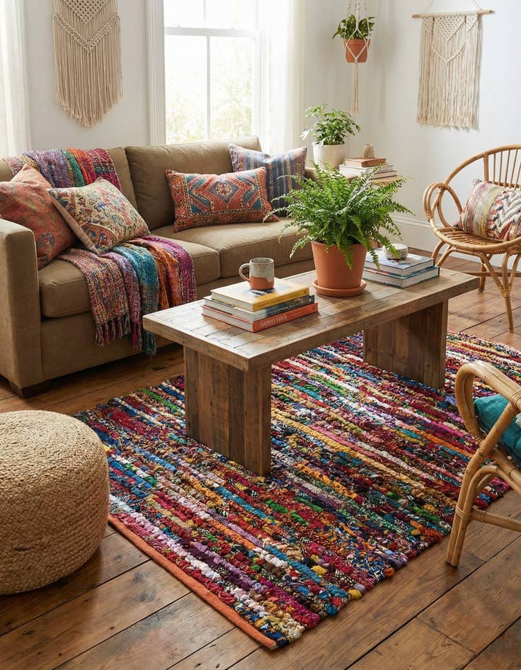 Detail image of 4' 1 x 6' 1  Hand Braided Chindi Rug