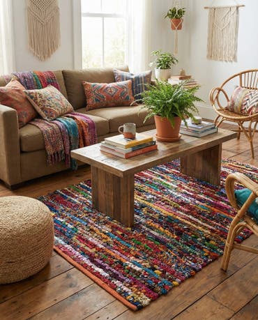  4' 1 x 6' 1  Hand Braided Chindi Rug