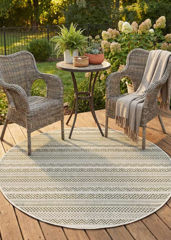 4' x 4' Easy-Clean Striped Indoor / Outdoor Round Rug