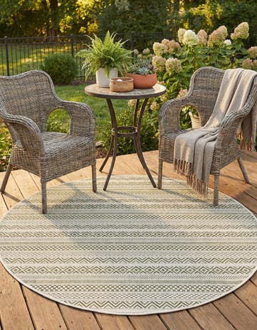 Green Easy-Clean Ribbon Indoor / Outdoor Round Rug