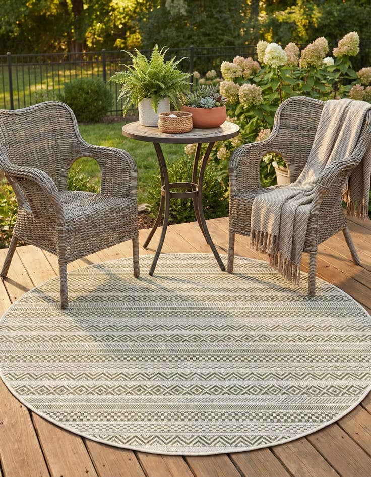 Detail image of 4' x 4'  Washable Striped Indoor / Outdoor Round Rug
