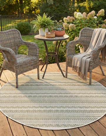 Green Easy-Clean Ribbon Indoor / Outdoor Round Rug