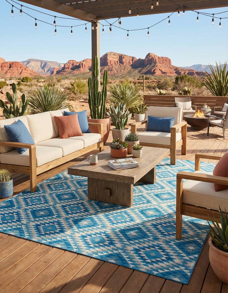Detail image of 10' x 12'  Washable Southwestern Indoor / Outdoor Rug
