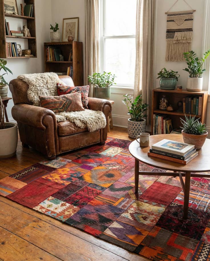 Detail image of 4' x 6' Hand Woven Kilim Patchwork Wool Rug