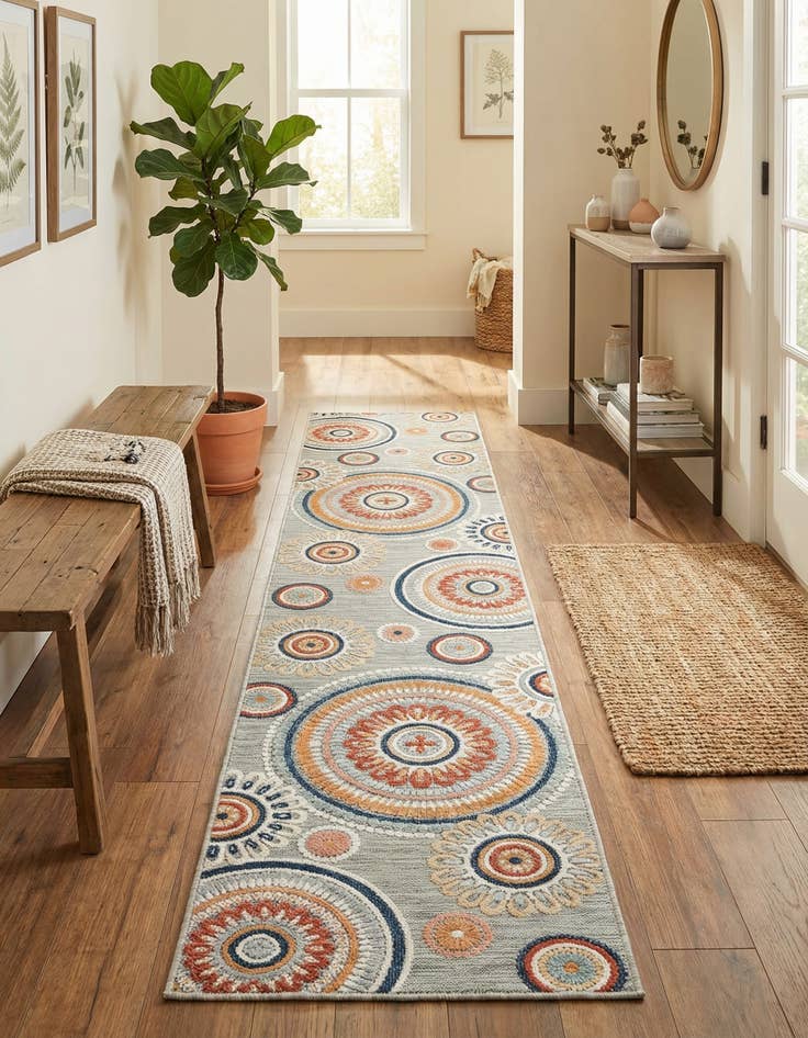 Detail image of  2' 7 x 12'  Washable Botanical Indoor / Outdoor Runner Rug