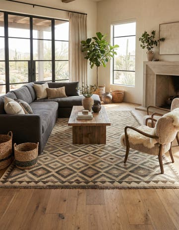 6' 7 x 10' 1 Hand Woven Kilim Maymana Wool Rug