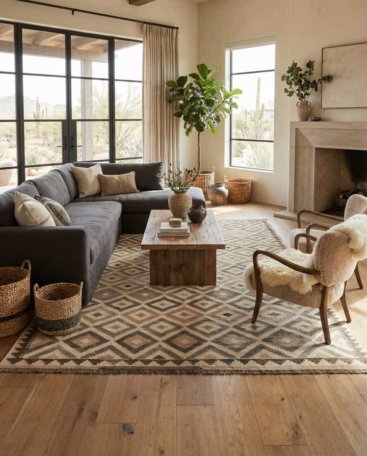6' 7 x 10' 1 Hand Woven Kilim Maymana Wool Rug