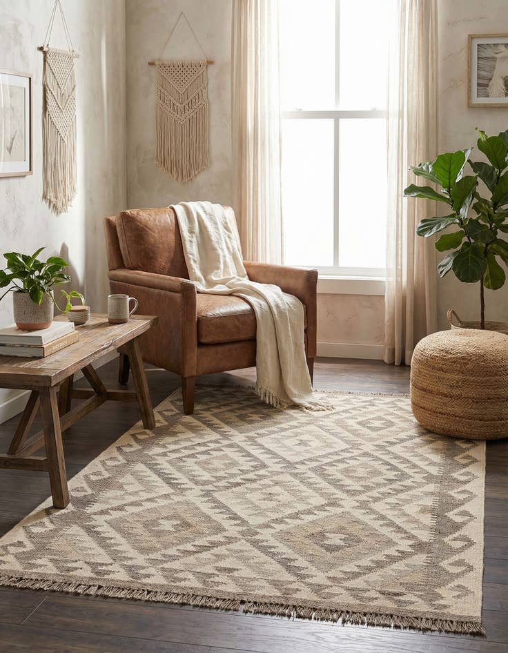 Detail image of  3' 5 x 5' 1  Hand Woven Kilim Maymana Wool Rug