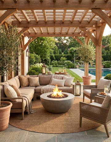 Light Brown Easy-Clean Border Indoor / Outdoor Round Rug