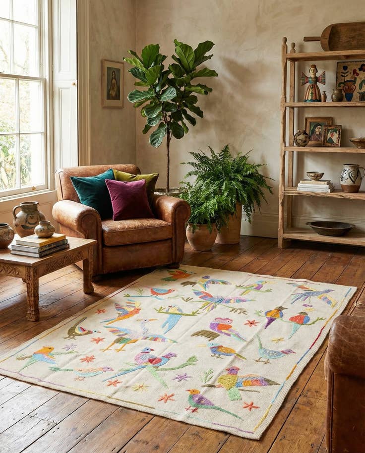 Detail image of 4' 2 x 5' 7 Hand Woven Kilim Suzani Wool Rug