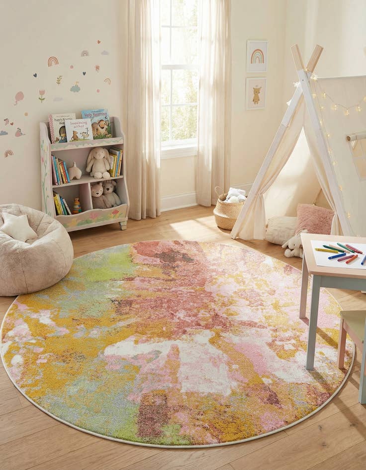 Detail image of 6' 1 x 6' 1 Abstract Whimsy Kids Round Rug