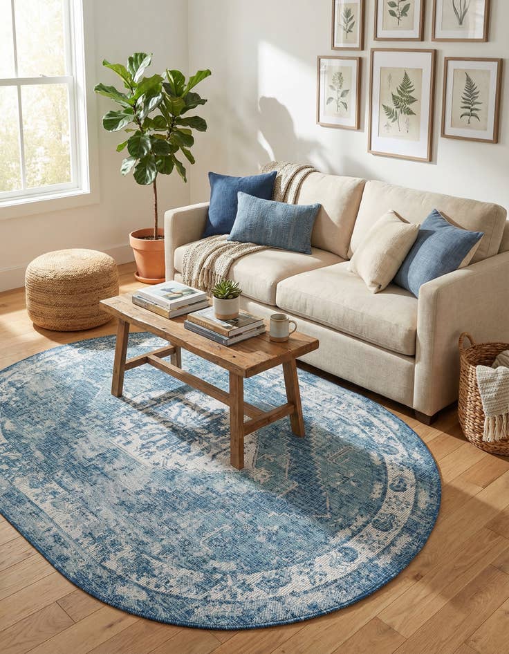 Detail image of 5' 3 x 8' Easy-Clean Traditional Indoor / Outdoor Oval Rug