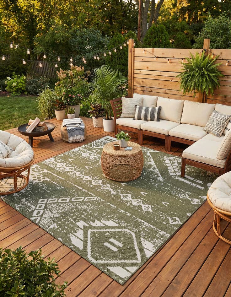 Detail image of 13' x 13'  Washable Bohemian Indoor / Outdoor Square Rug