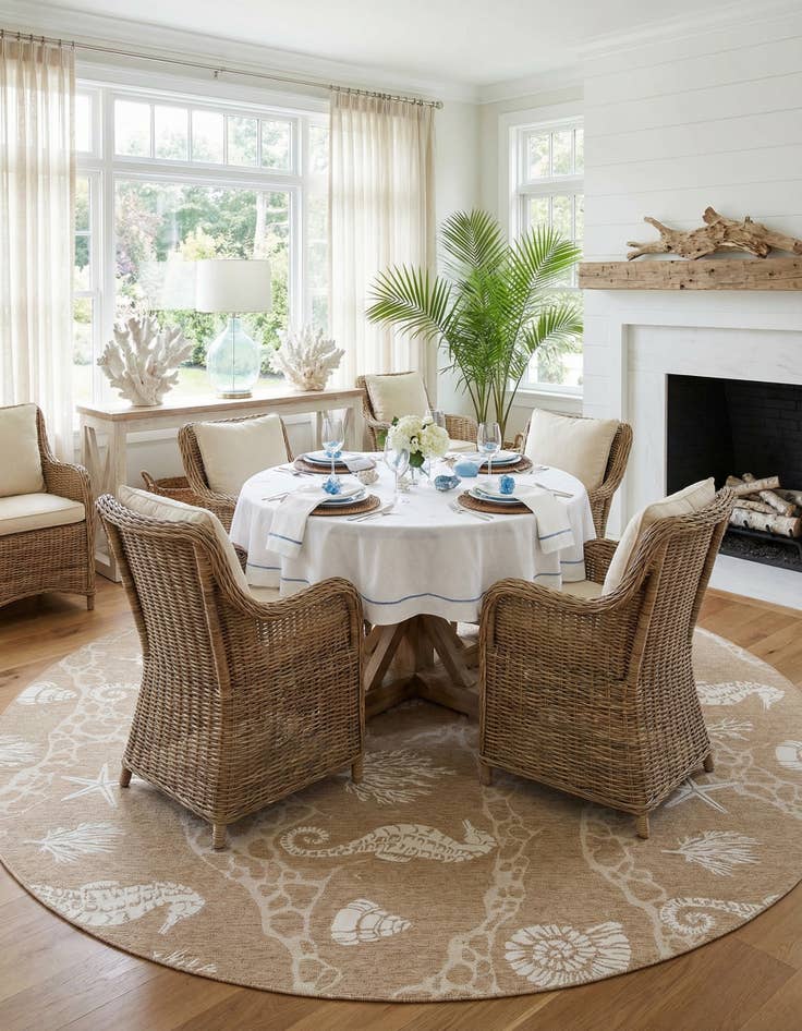 Detail image of  13' x 13'  Washable Coastal Indoor / Outdoor Round Rug