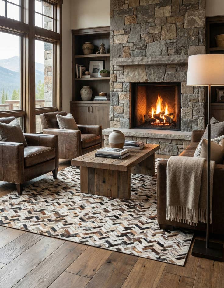 Detail image of 5' 1 x 8' Cowhide Leather Rug