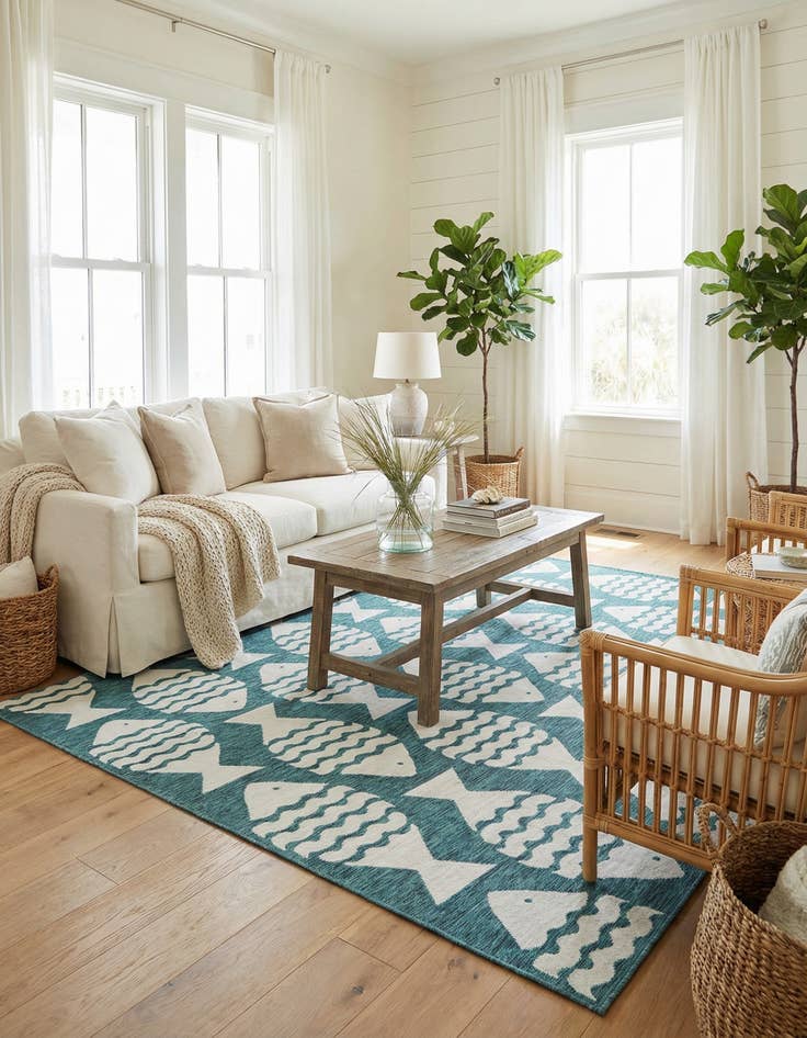Detail image of 7' 10 x 10'  Washable Coastal Indoor / Outdoor Rug