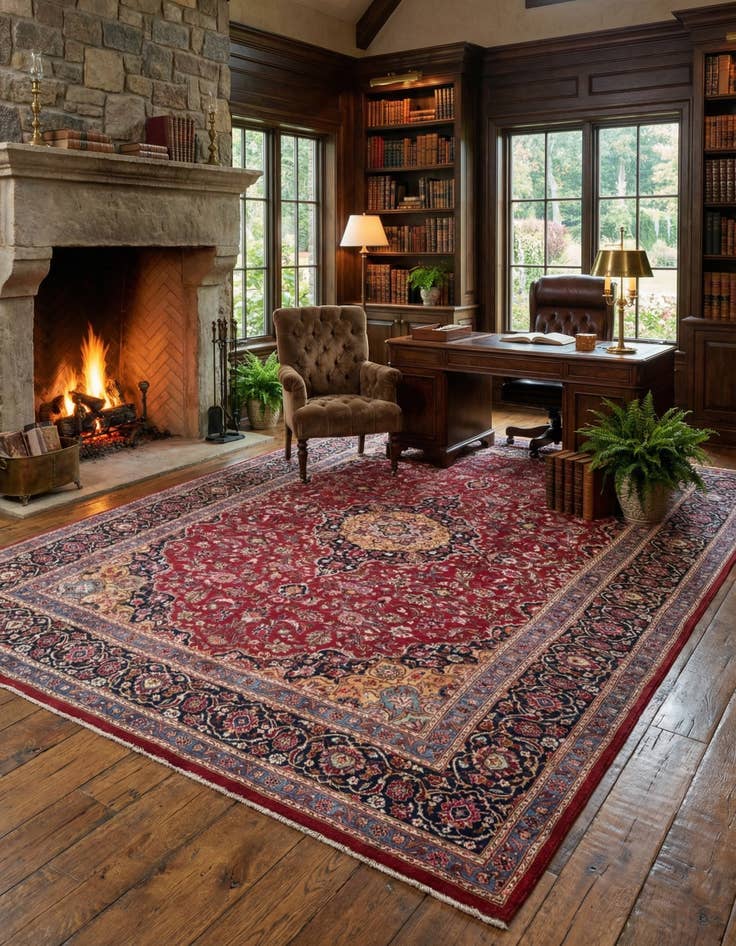 Detail image of 9' 9 x 12' 9  Hand Knotted Mashad Persian Wool Rug