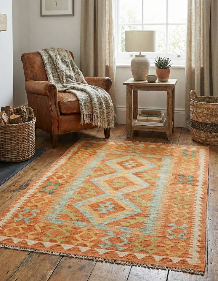 Detail image of  2' 10 x 4' 10  Hand Woven Kilim Waziri Wool Rug