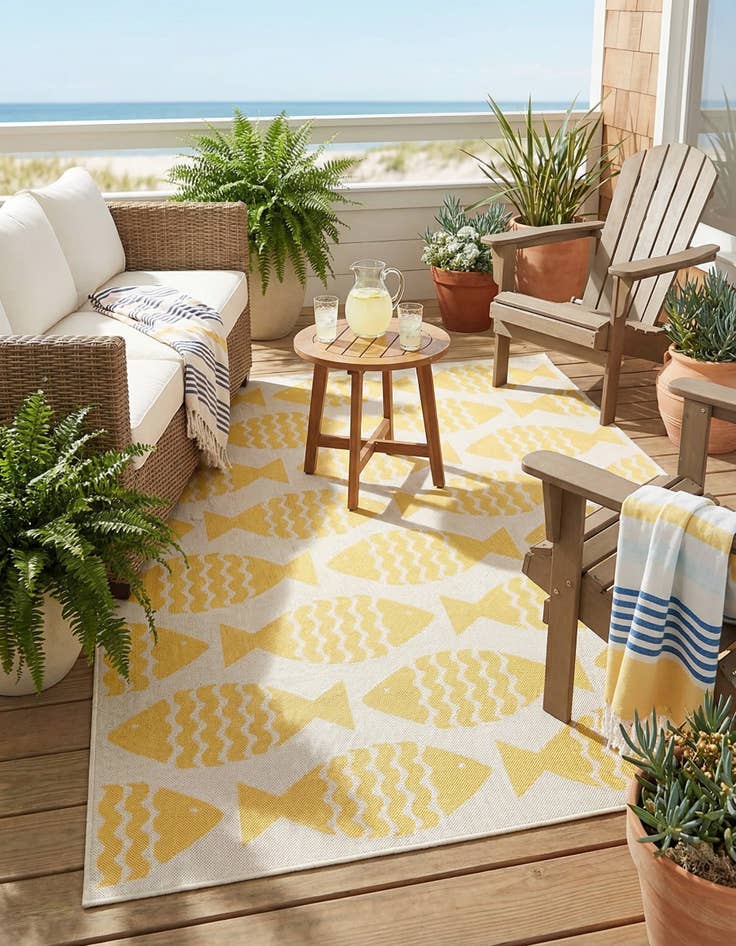 Detail image of 6' 1 x 9'  Washable Coastal Indoor / Outdoor Rug