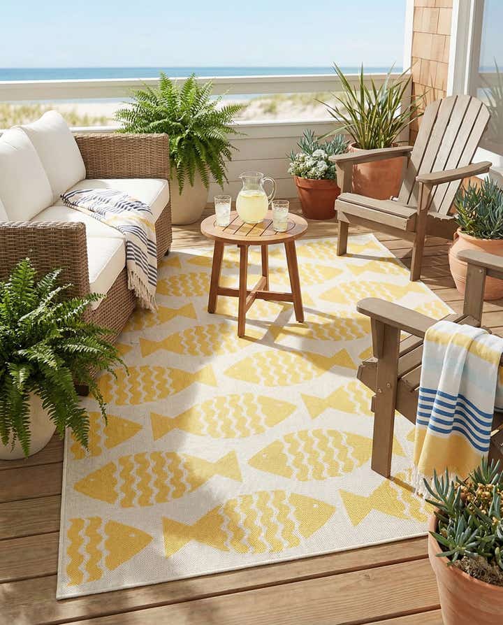 6' 1 x 9' Easy-Clean Coastal Indoor / Outdoor Rug