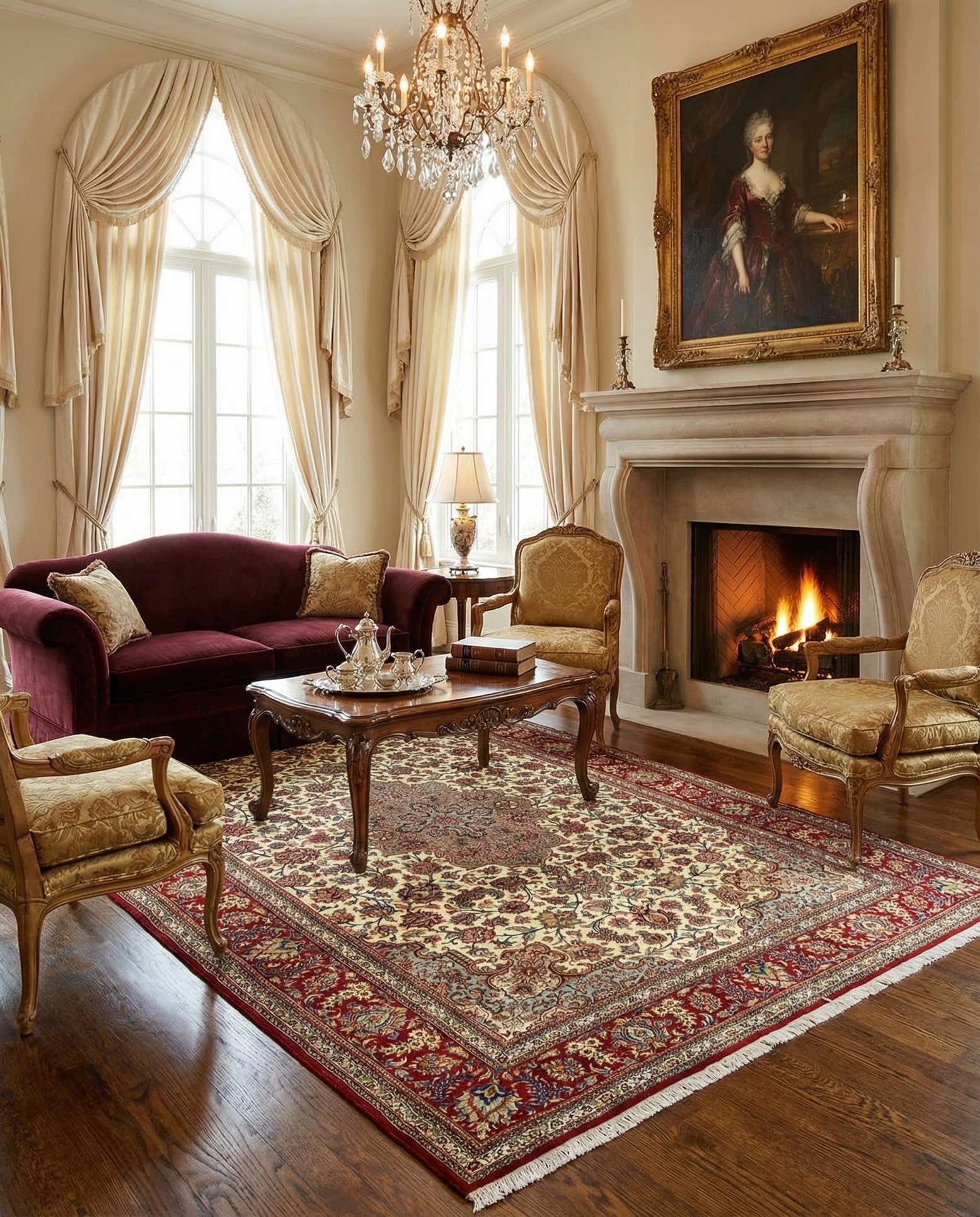 6' 4 x 9' 6 Hand Knotted Qom Persian Rug