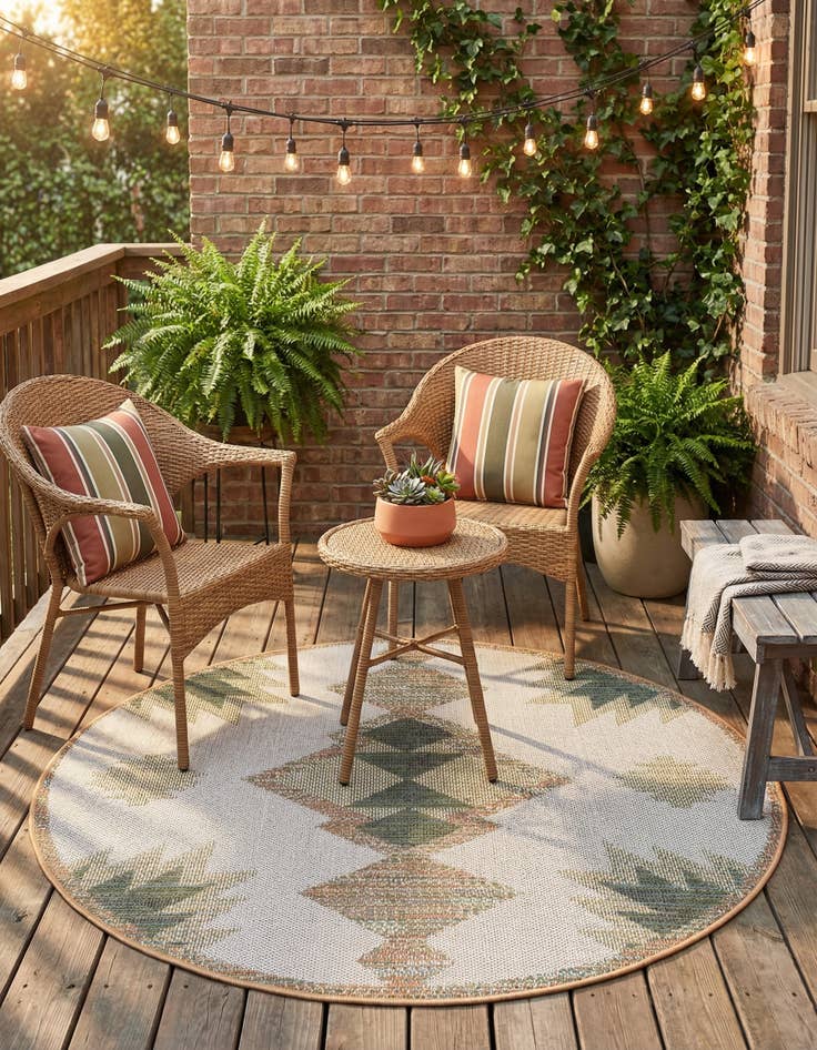 Detail image of  5' 3 x 5' 3  Washable Baja Indoor / Outdoor Round Rug