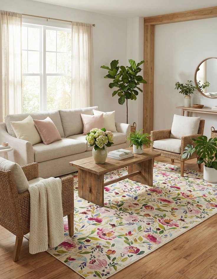 Detail image of 9' x 12' Easy-Clean Botanical Indoor / Outdoor Rug