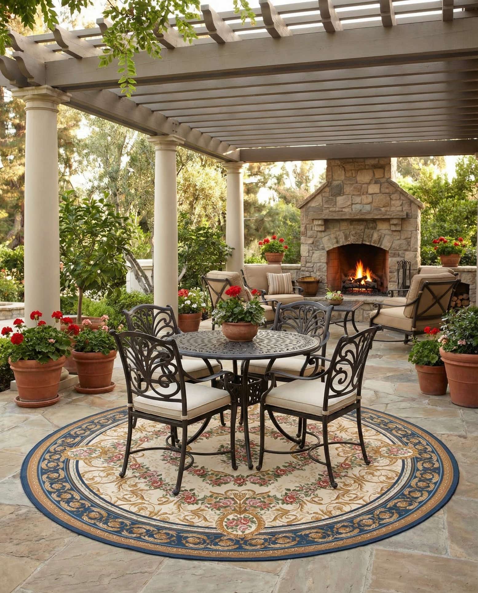 10' x 10' Easy-Clean Traditional Indoor / Outdoor Round Rug