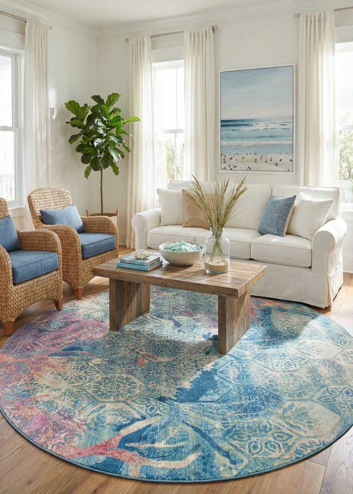 10' x 10' Easy-Clean Coastal Indoor / Outdoor Round Rug
