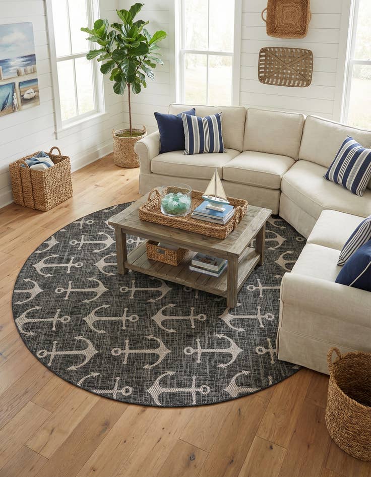 Detail image of 10' x 10'  Washable Coastal Indoor / Outdoor Round Rug
