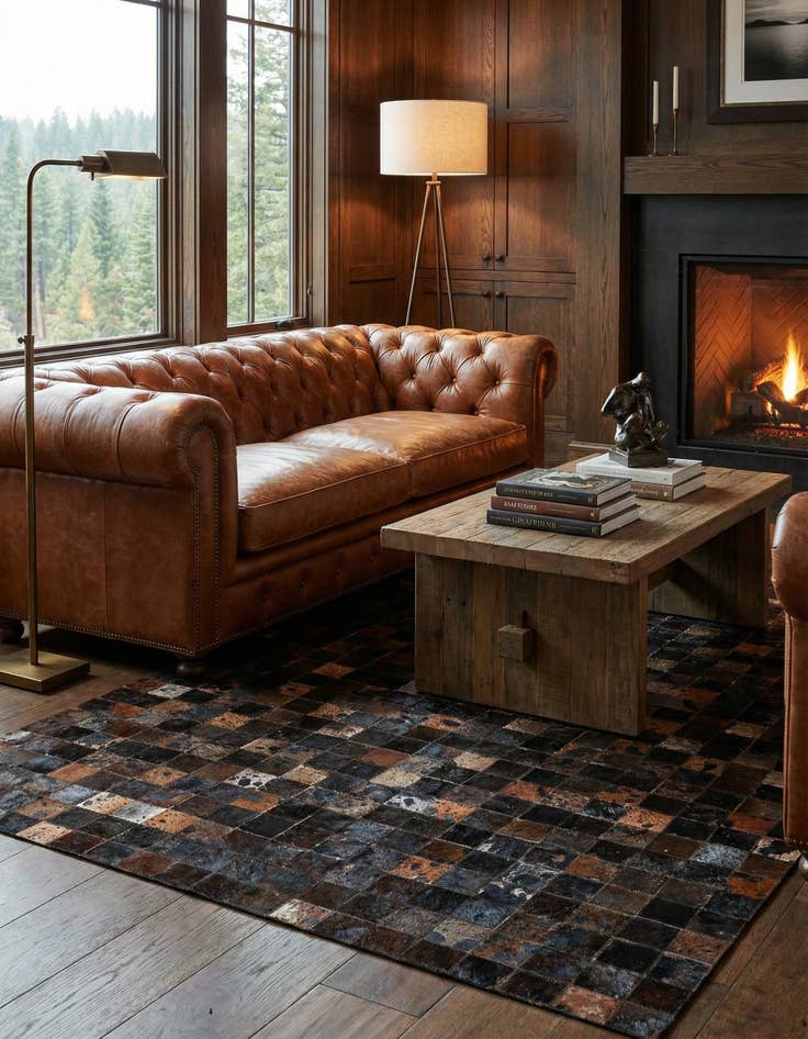 Detail image of 5' 1 x 8' 1 Cowhide Stocks Rug