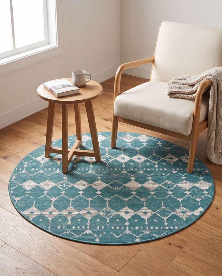 4' x 4' Easy-Clean Trellis Indoor / Outdoor Round Rug