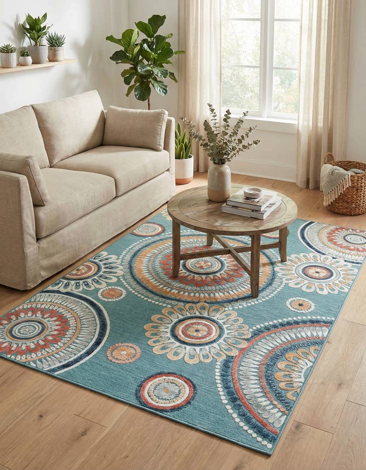 Detail image of 5' 2 x 8'  Washable Botanical Indoor / Outdoor Rug