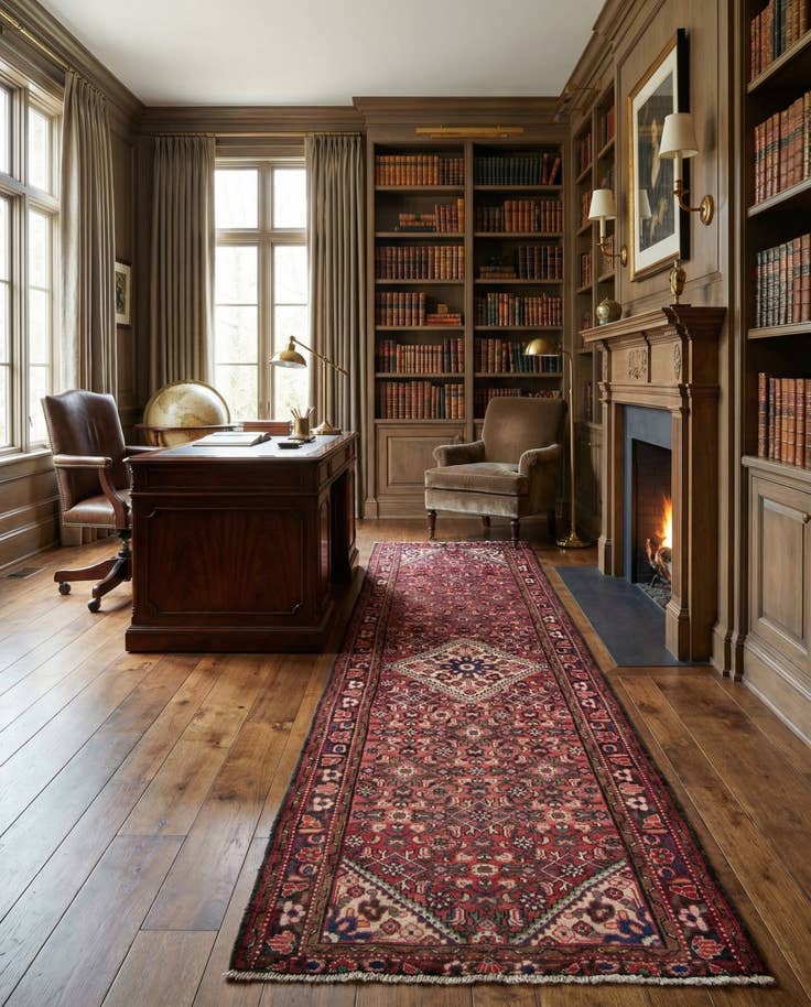 Detail image of 3' 6 x 9' 8 Hand Knotted Hamedan Persian Runner Rug