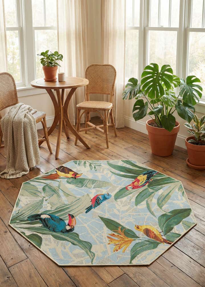 5' 3 x 5' 3 Easy-Clean Botanical Indoor / Outdoor Octagon Rug