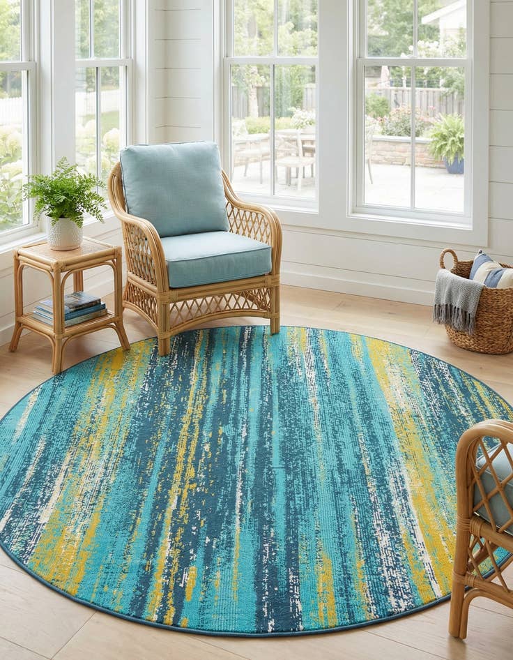 Detail image of  7' x 7'  Washable Coastal Indoor / Outdoor Round Rug