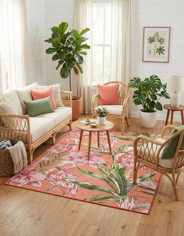 Detail image of 5' x 7' Easy-Clean Botanical Indoor / Outdoor Rug