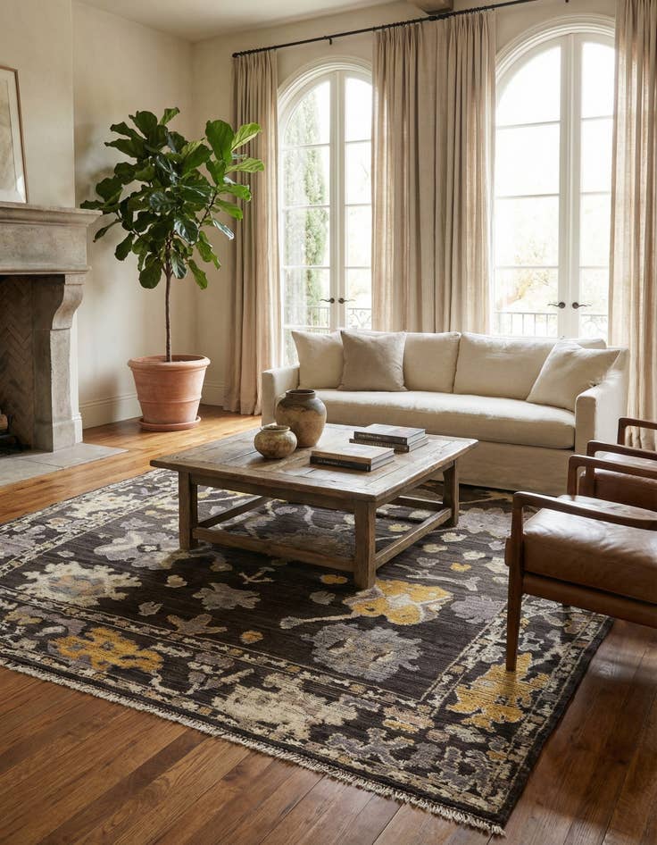 Detail image of 9' 1 x 12' 7 Hand Knotted Oushak Wool Rug