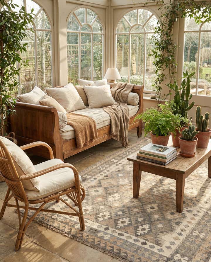 6' 7 x 9' 10 Hand Woven Kilim Maymana Wool Rug